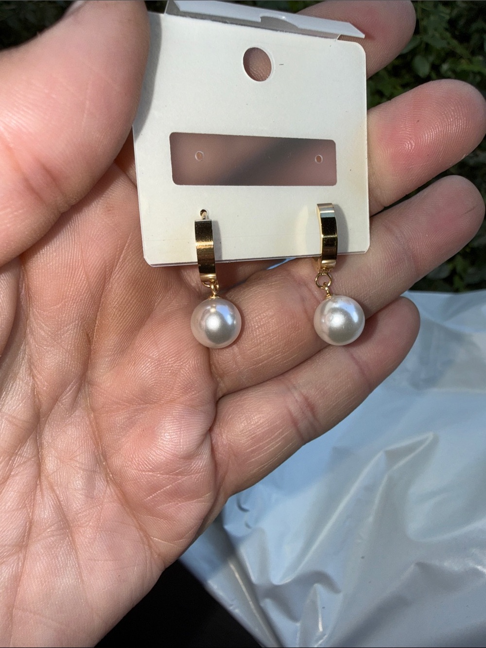 Gold Tone Pearl Drop GG Statement Earrings - Picture 3 of 4